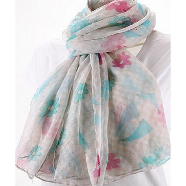 Chèche fleuri couleur pastel