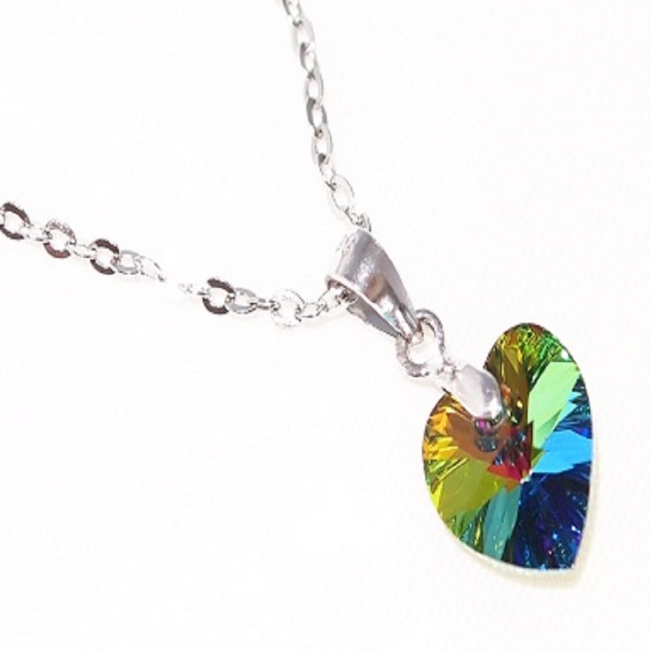 Chaîne en argent et cristal SWAROVSKI coeur multicolore