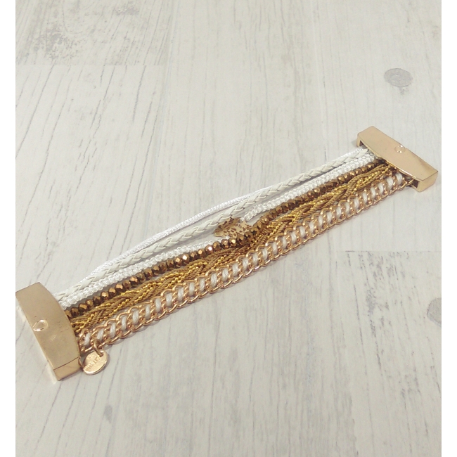 Bracelet multirangs doré et blanc