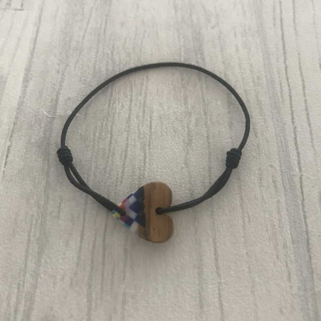 Bracelet cœur bois damier