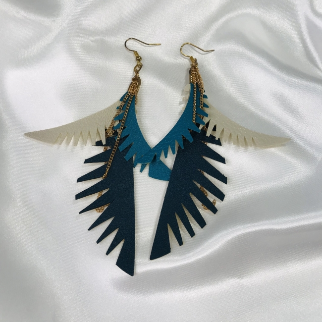 Boucles d'oreilles dorées, feuilles simili cuir