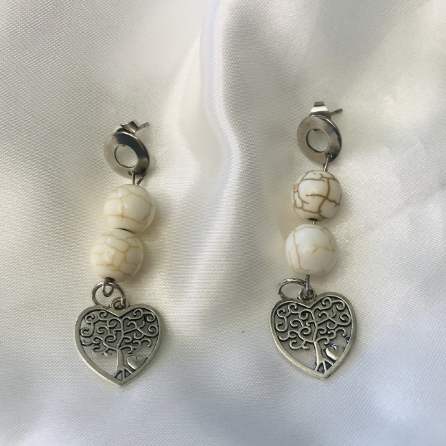 Boucles d'oreilles en perles et cœur arbre de vie 