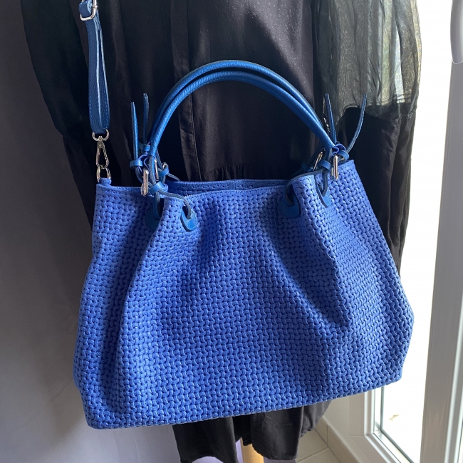 Sac en cuir tressé bleu