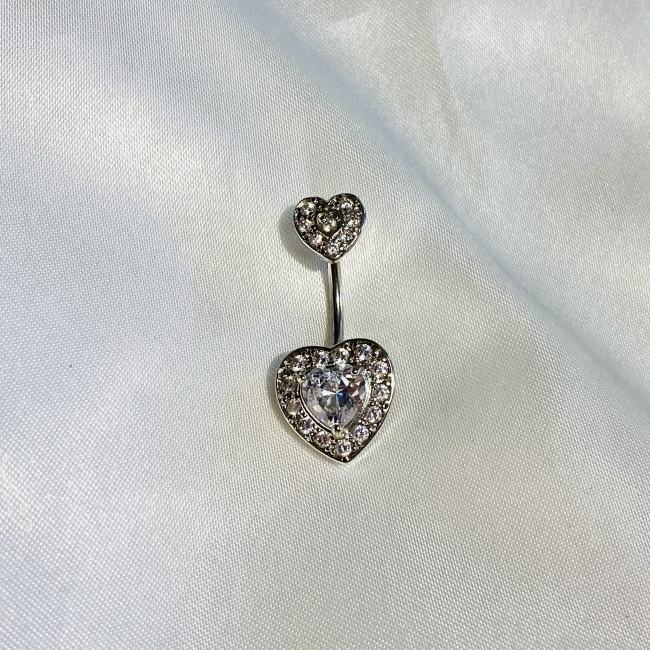 Piercing double cœur strass 