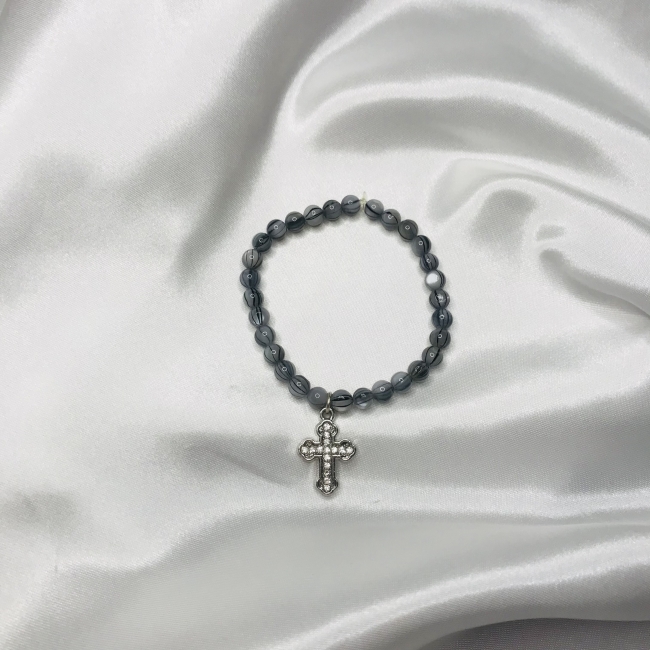 Bracelet gris et noir, croix en strass
