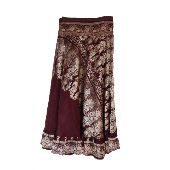 Jupe longue transformable en robe bordeaux et dorée