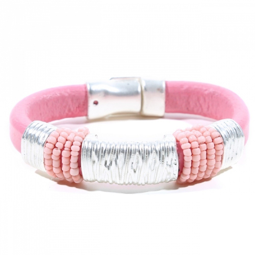 Bracelet Femme Vintage – Cuir Et Métal Plaqué Or Rose – Strass Roses – état Correct