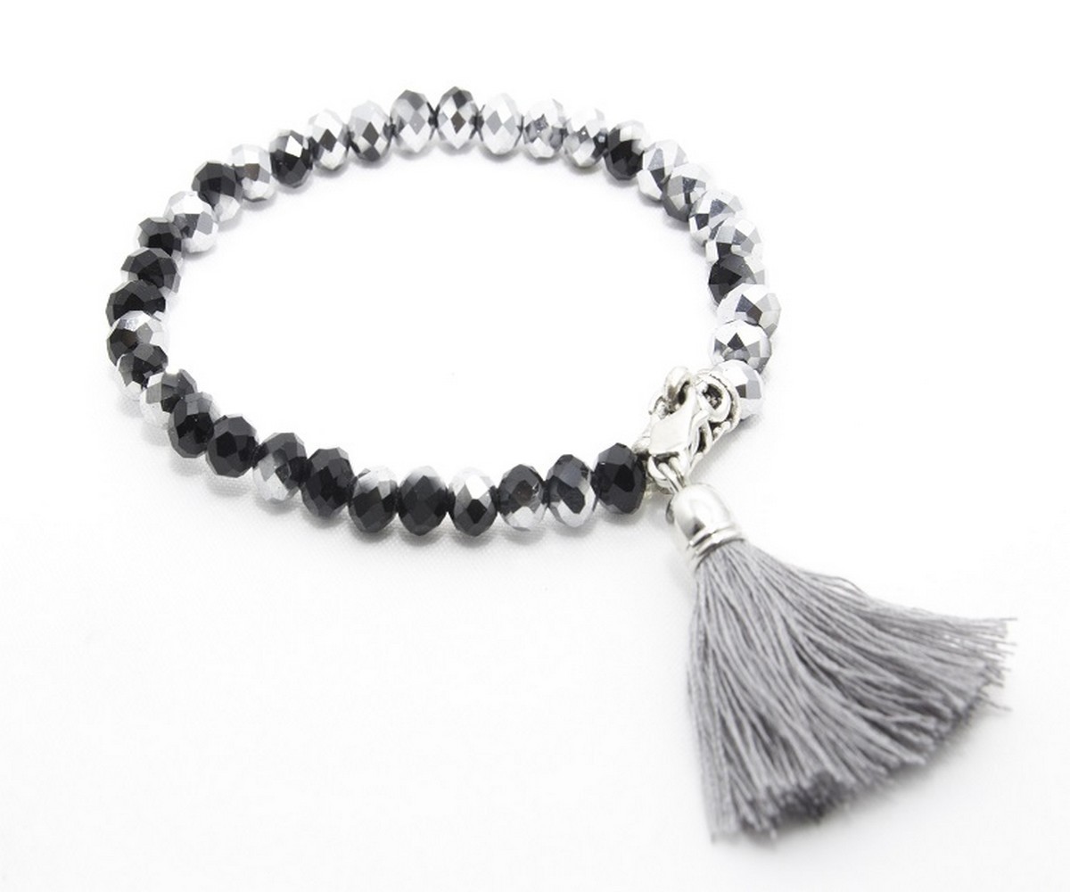 Bracelet Fantaisie Pompon Gris - Longueur 38 Cm - Neuf Avec Étiquettes