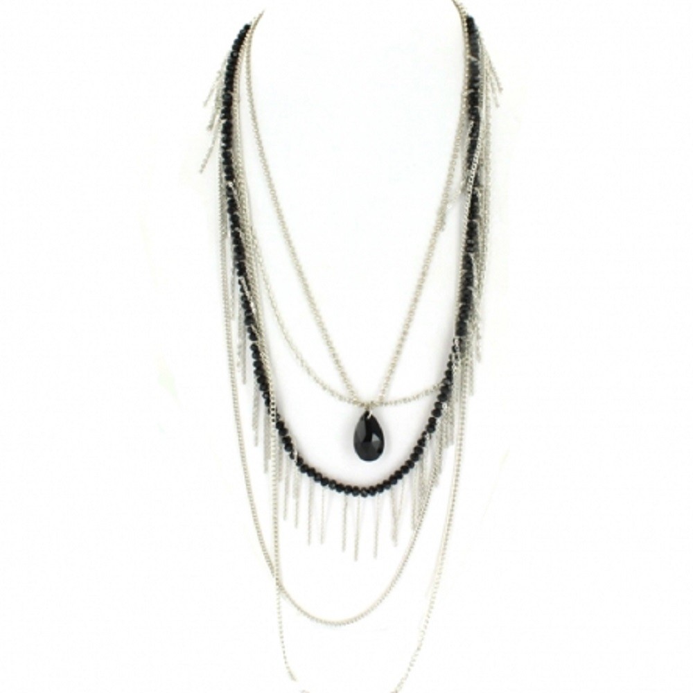 Collier Sautoir Multirangs Noir Et Blanc – Neuf Sans Emballage, Bijou Moderne Et Graphique