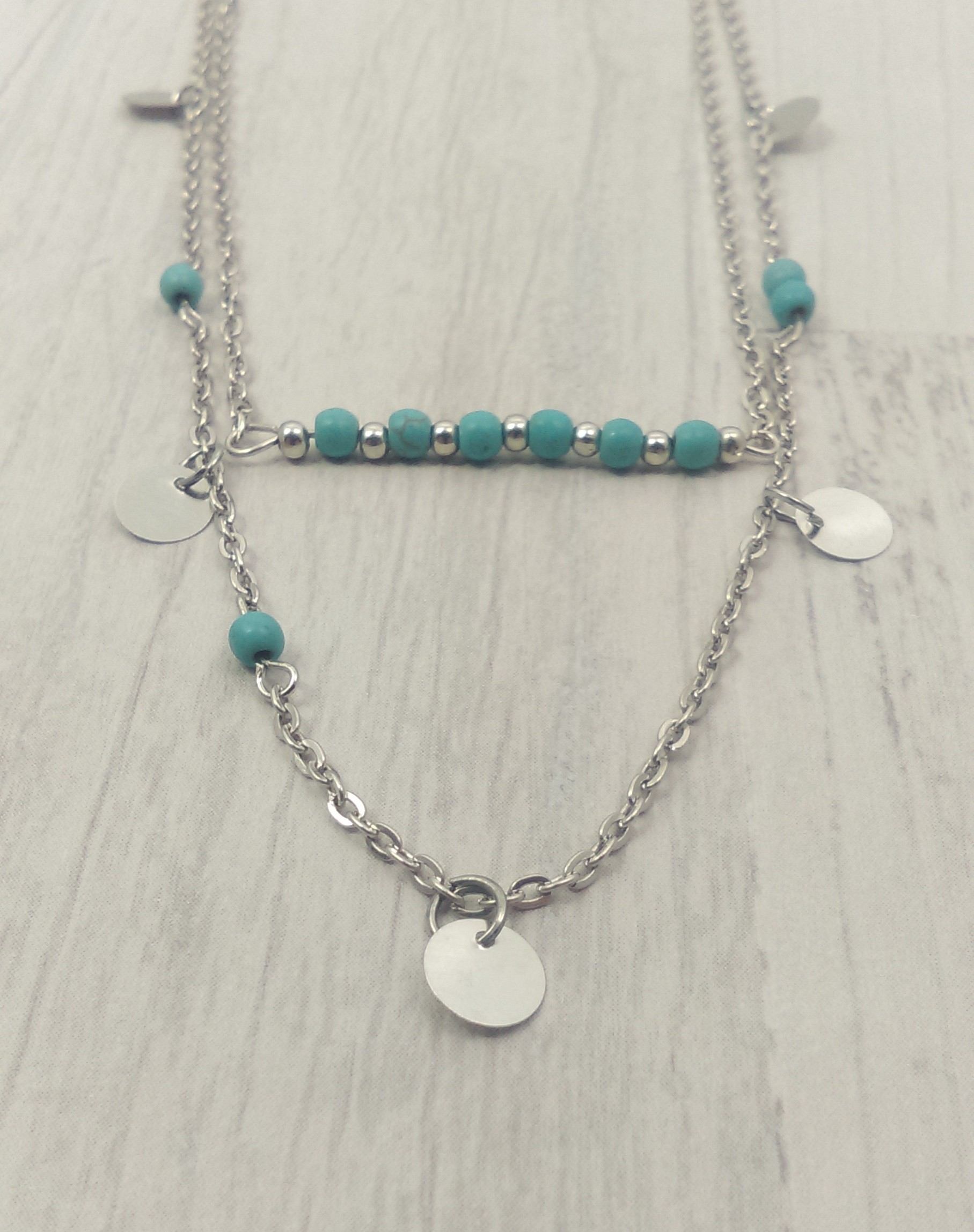 Collier Chaîne Fine Argenté Double Pendentif Baroque Violet - SHAMAYA KREA - Neuf