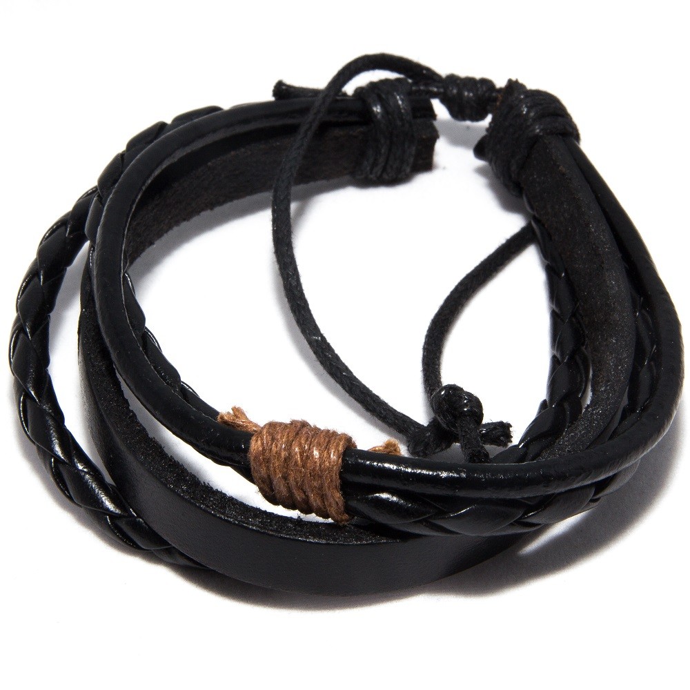 Bracelet Homme En Cuir Noir - Cordon Noir - Longueur 200 Mm - Neuf Avec étiquettes