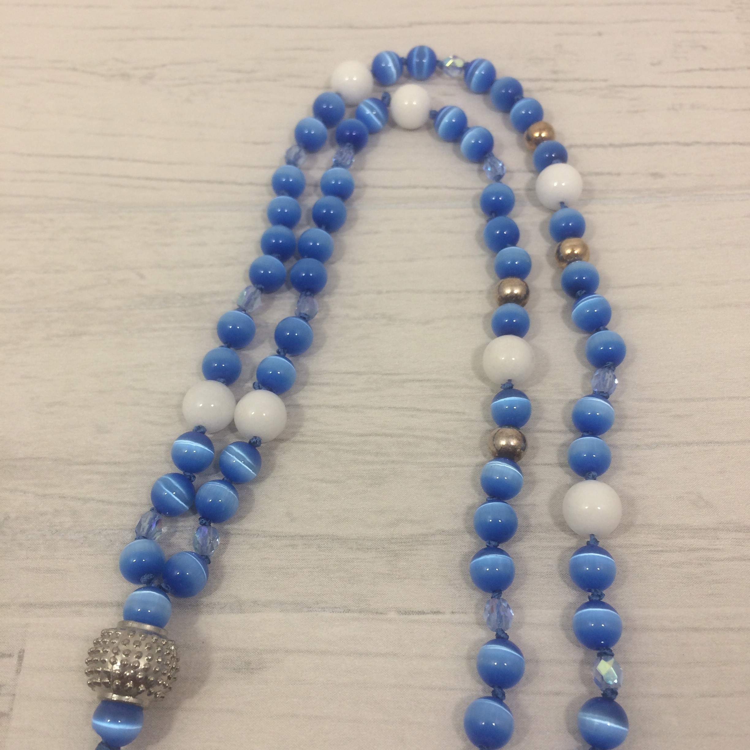 Collier Sautoir Vintage En Perles Bleues Et Blanches - Longue Chaîne Fantaisie