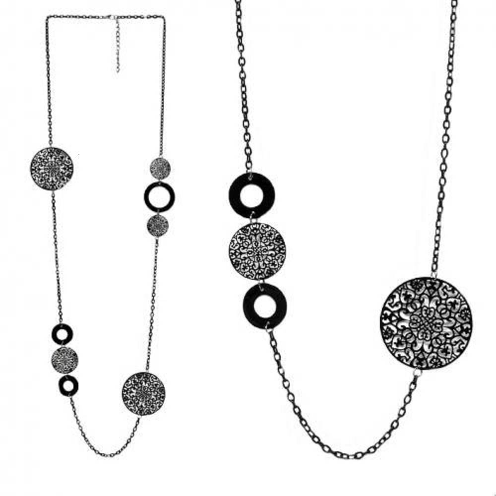 Collier Sautoir Multirangs Noir Et Blanc – Neuf Sans Emballage, Bijou Moderne Et Graphique