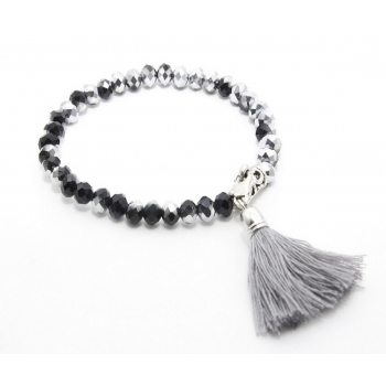 Bracelet noir et gris en perles et pompon