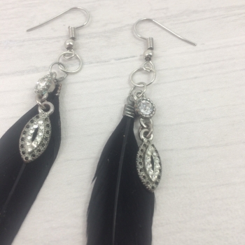 Boucles d'oreilles plumes noires et strass