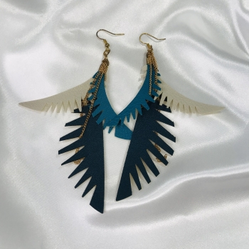 Boucles d'oreilles dorées, feuilles simili cuir