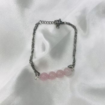 Bracelet en acier et quartz rose