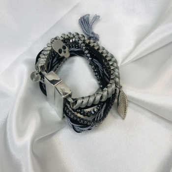 Bracelet multirangs noir et gris