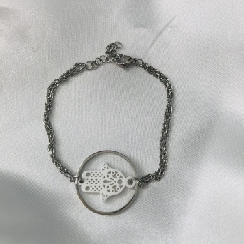 Bracelet en acier et main de Fatma céramique blanc