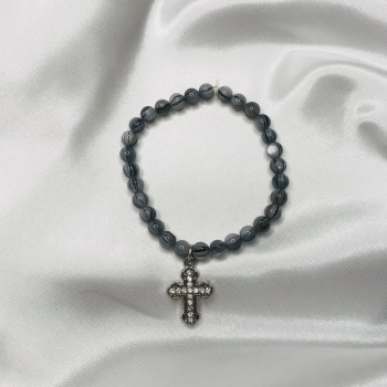 Bracelet gris et noir, croix en strass